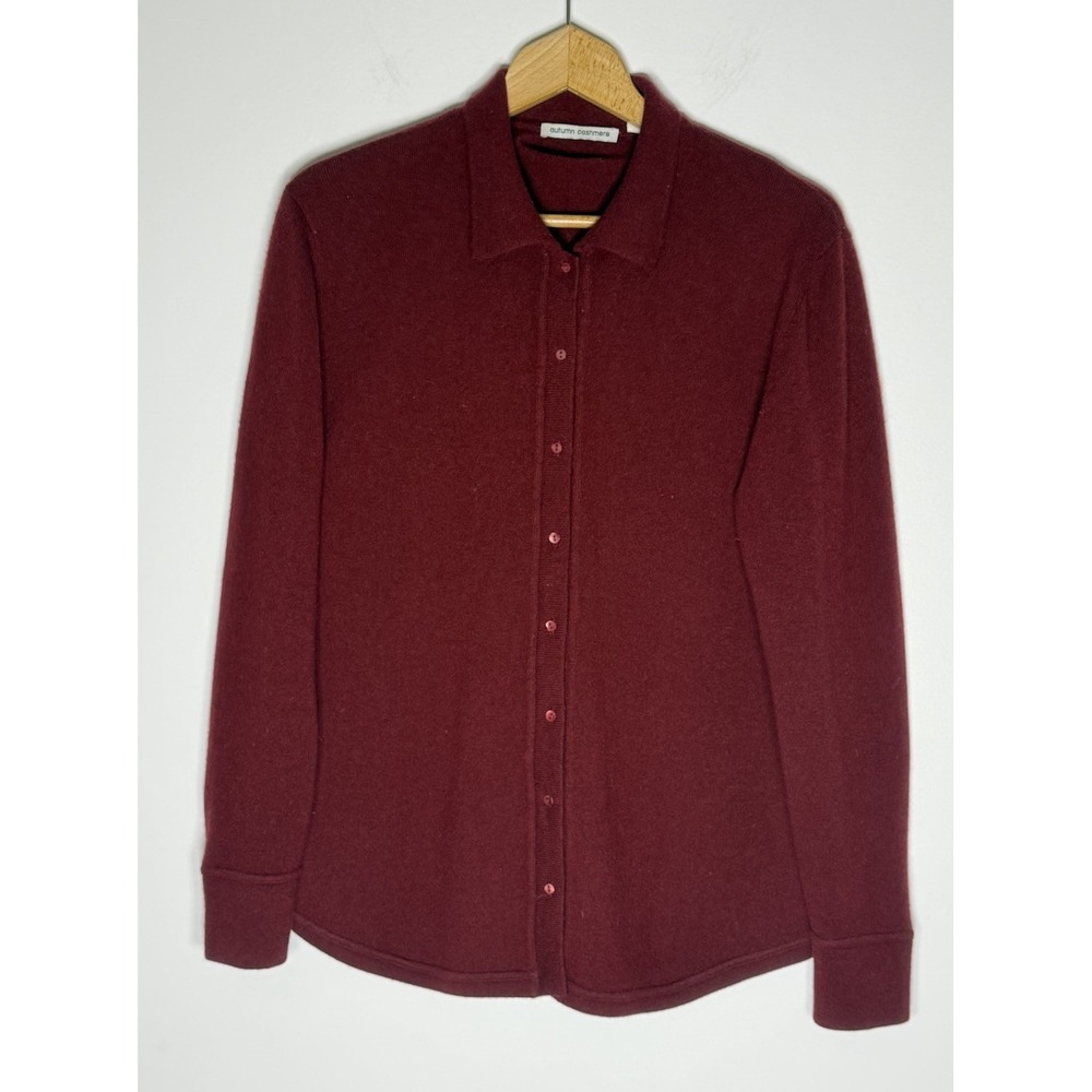 Autumn Cashmere 100% Cashmere Button Front Cardigan Sweater Burgundy Size Large